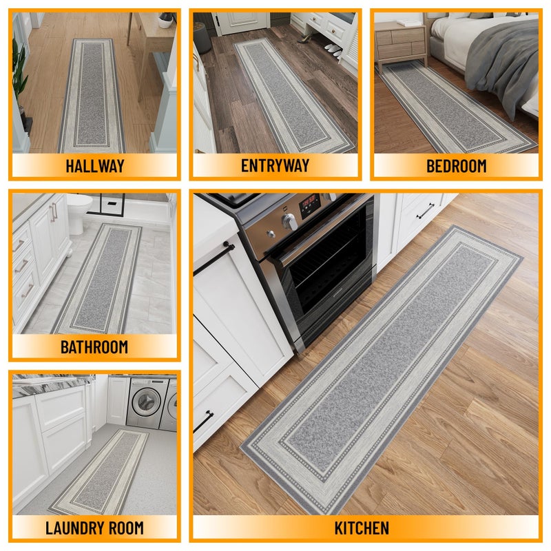 Ottomanson Hallway Runner Rug 1'10" x 7' Non Slip Border Area Rugs Easy to Clean Laundry Rug Runner Durable & Pet Friendly Floor Carpet Runners for Hallways Entryway Living Room Kitchen, Light Gray - Image 3